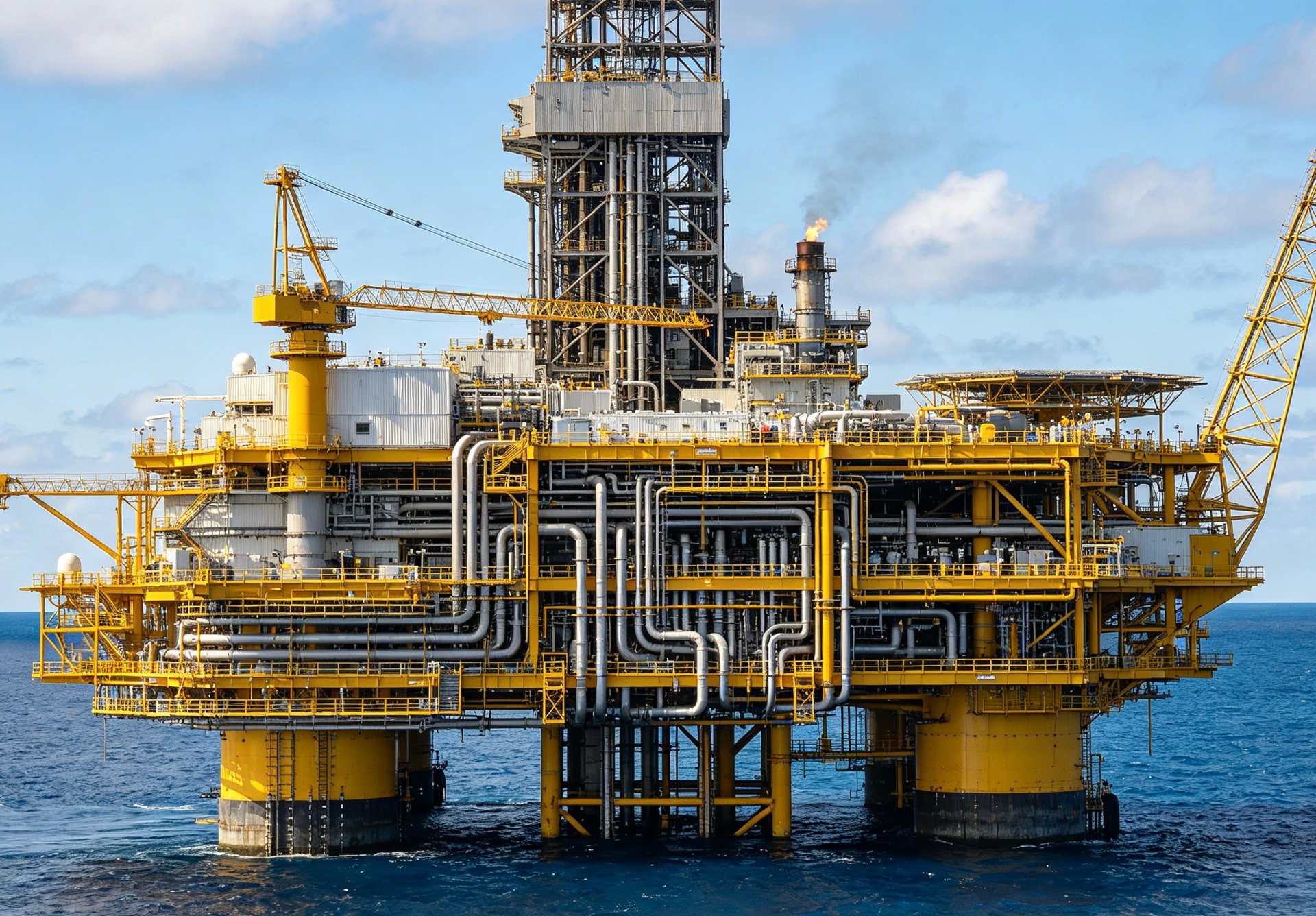 Offshore oil and gas platform with extensive stainless piping