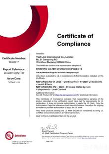 UL Certificate of Compliance — Drinking Water Components (p1)