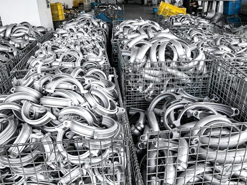Stainless steel fittings in production baskets